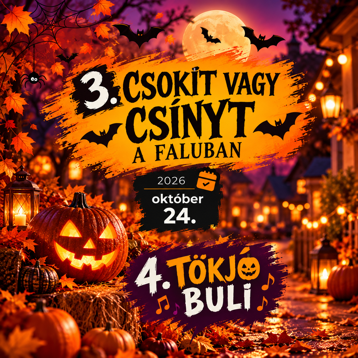 3. Csokit vagy Csínyt a faluban és 4. Tökjó Buli – 2026. október 24.